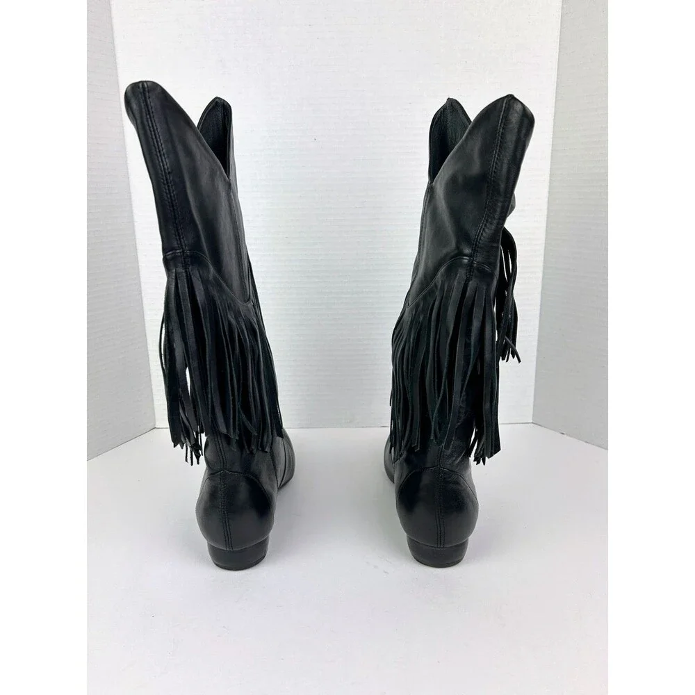Pour La Victoire Western Cowboy Boots Mid Calf Fringe Leather Pointed Toe 7.5